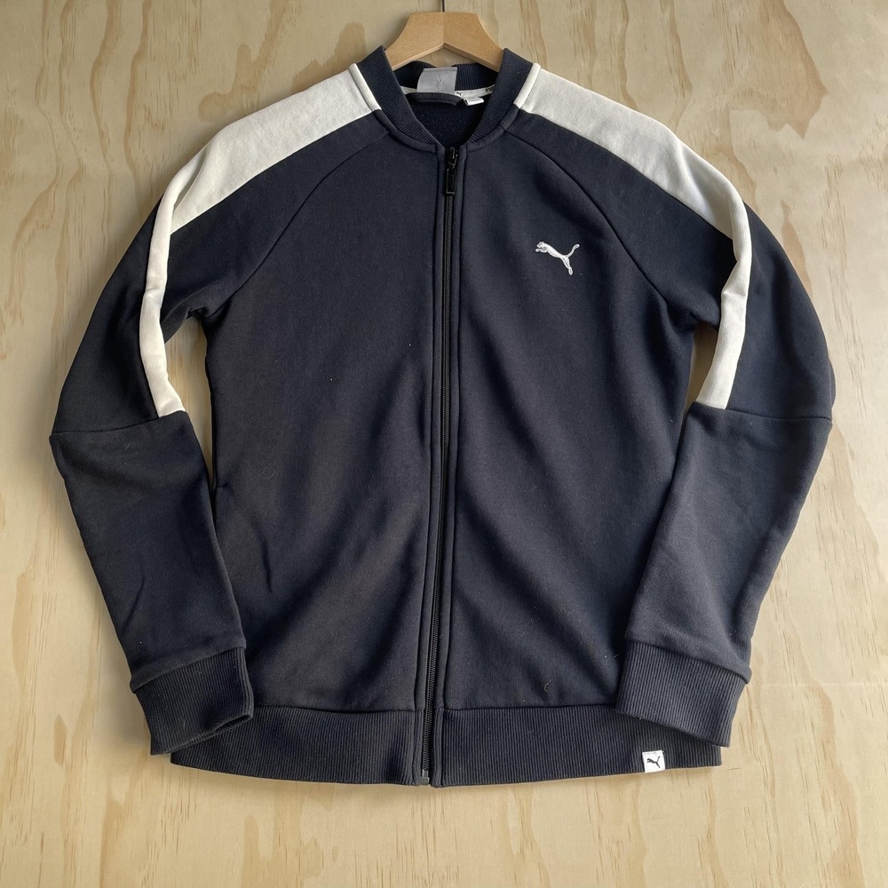 PUMA Track Jacket Mens Medium Black White‎ Full Zip Colorblock Athletic Running